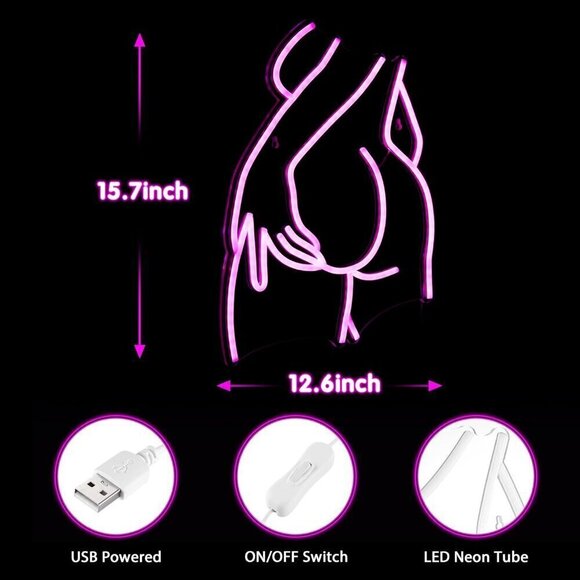 Lady Neon Pink LED Lady Back Neon Signs for Wall Decor for Bedroom, Party, Bar, - Picture 3 of 9
